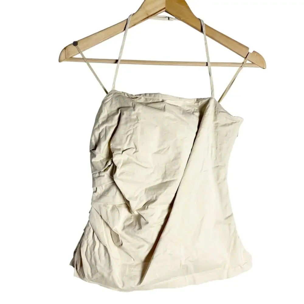 A.L.C. Charlotte Sateen Pleated Cream Sleeveless Halter Tank Top Size 8